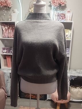Zaful Ribbed Cowl/Turtleneck Sweater - Gray